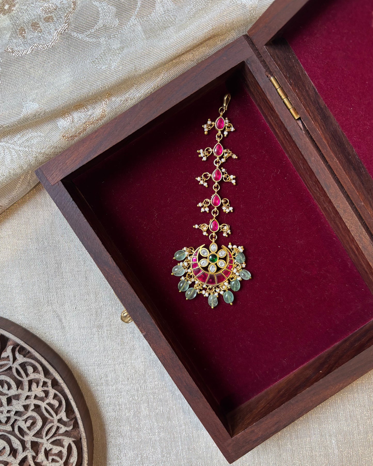 Floral Peacock Jadau Kundan Maang Tikka | MT150