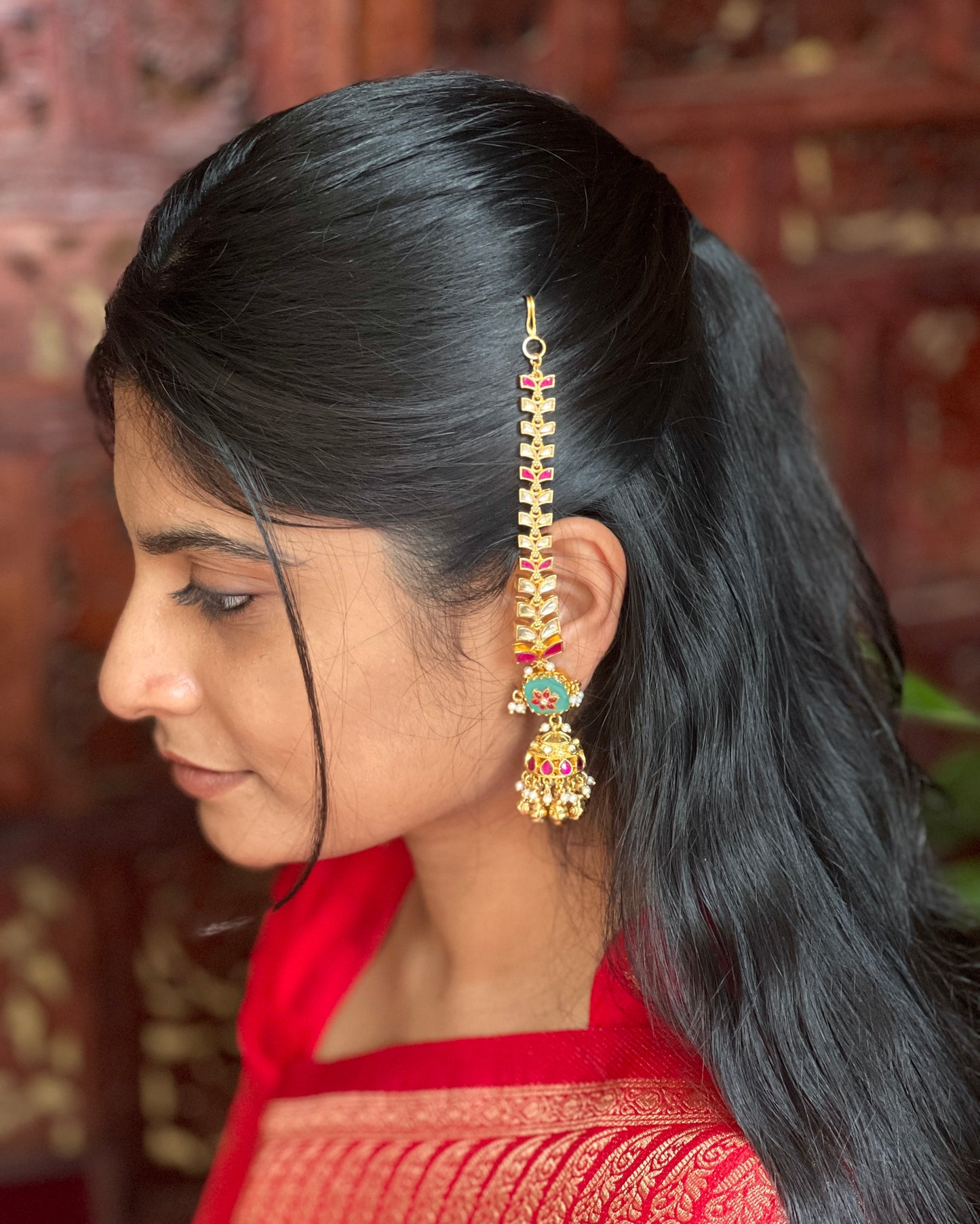 Pachi Kundan Multicolor Jhumkas with Straight Ear Chain – Statement Jewellery | ER118