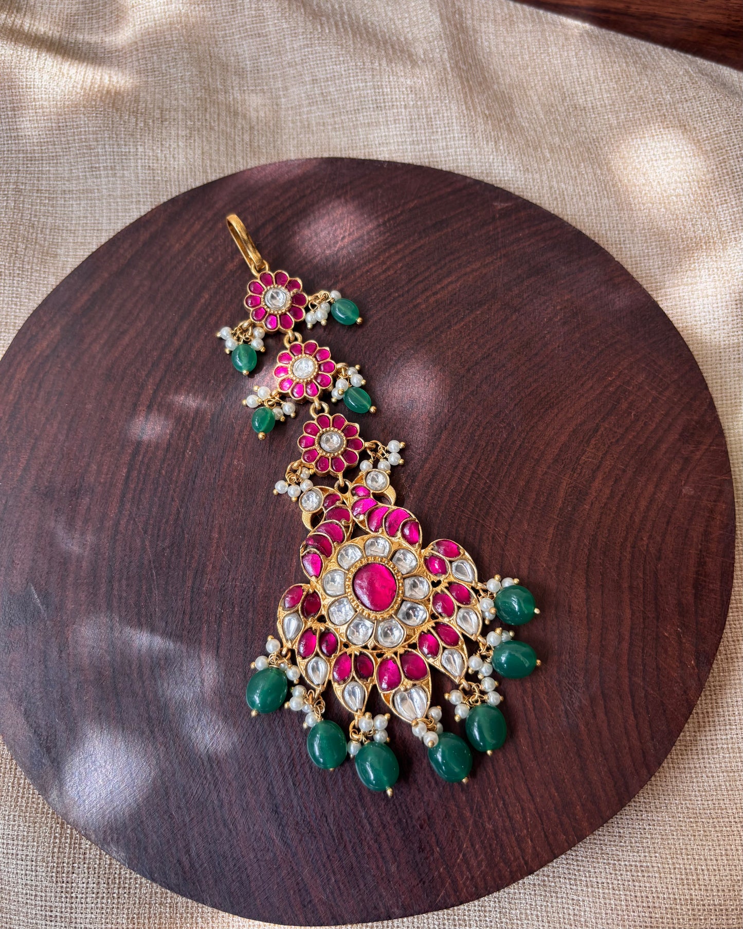 Floral Design Jadau Kundan Maangtika with Pearl Beads | MT068
