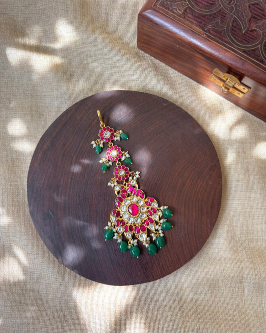 Floral Design Jadau Kundan Maangtika with Pearl Beads | MT068