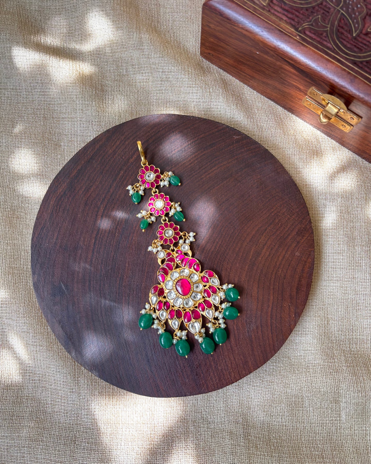 Floral Design Jadau Kundan Maangtika with Pearl Beads | MT068