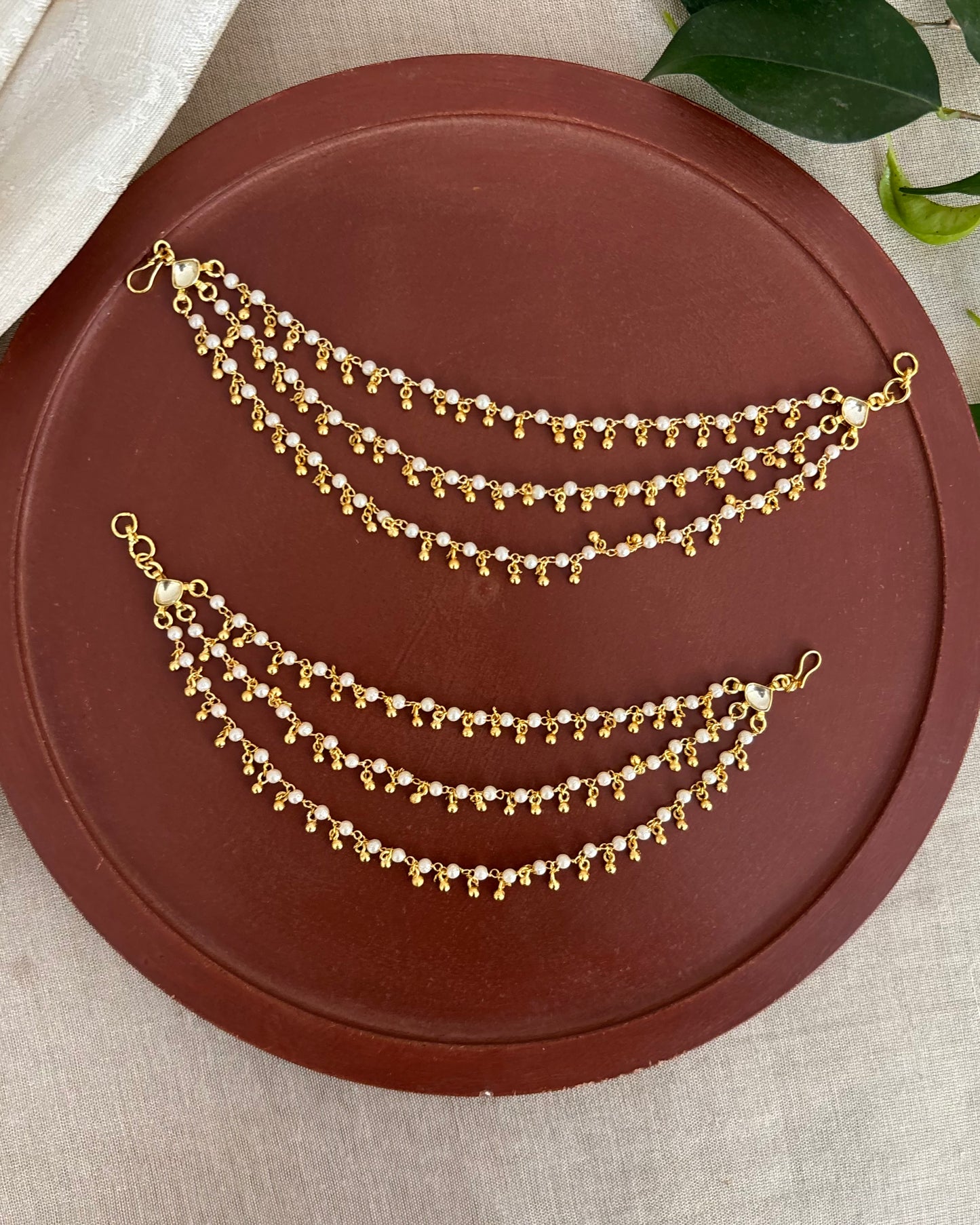 Minimal 3-Layer Pearl Kundan Ear Chain | EC151