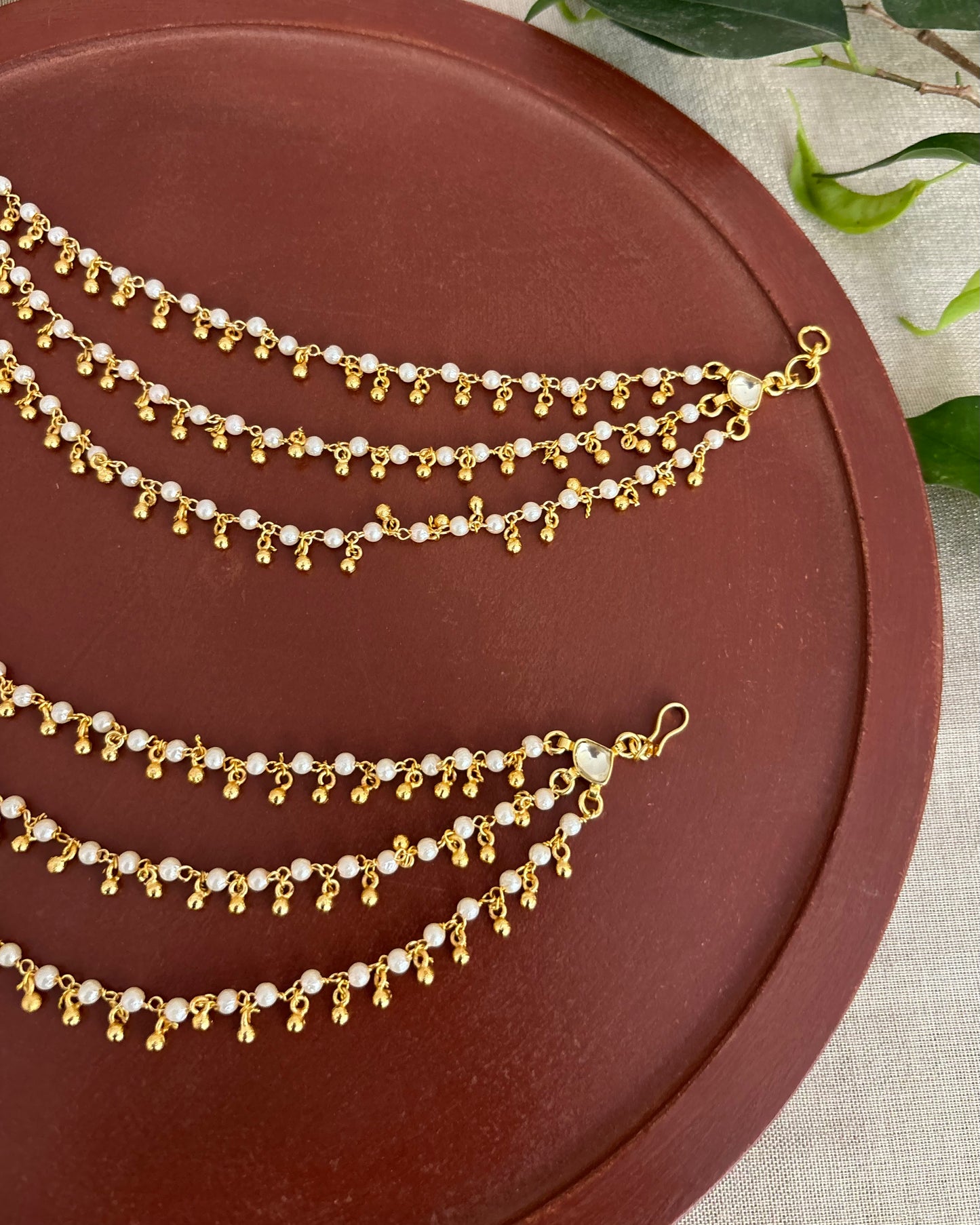 Minimal 3-Layer Pearl Kundan Ear Chain | EC151