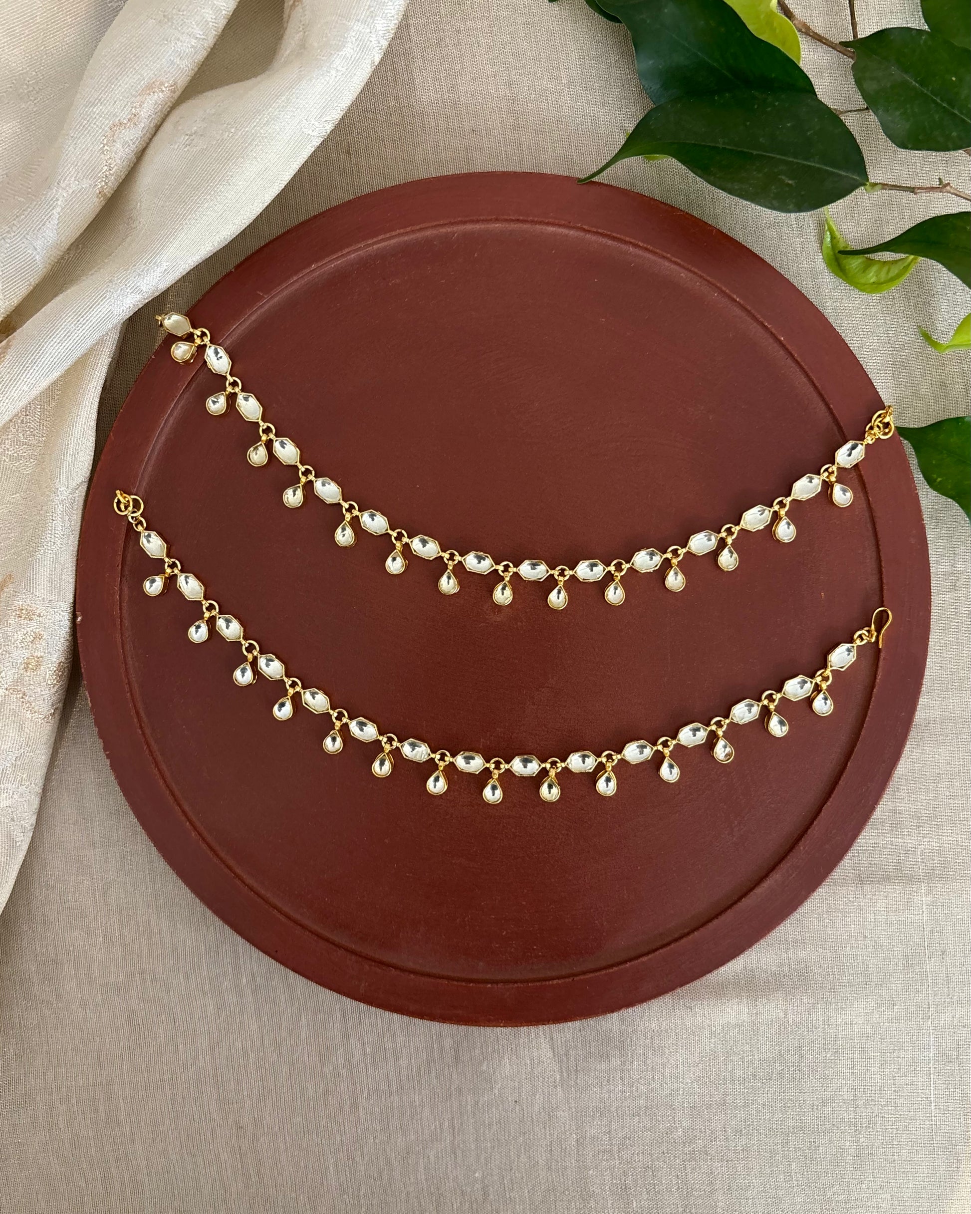 Ear Accessory With Chain Single Layer White Kundan Ear Chain – Minimal Elegant Ear Accessory ...