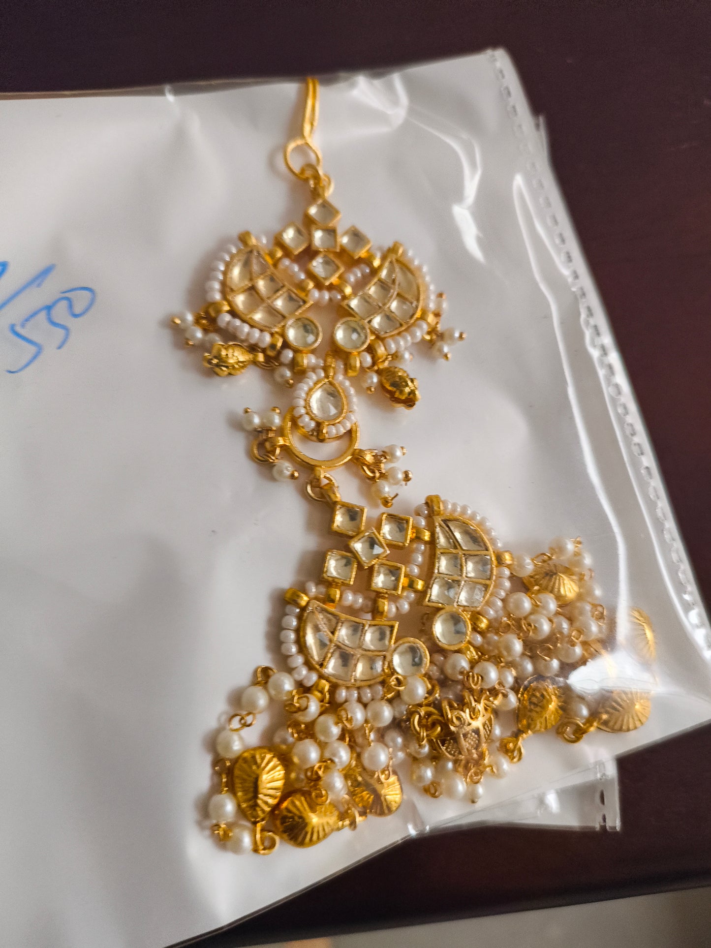 Gold Plated White Pachi Kundan Hair Accessory | HA315
