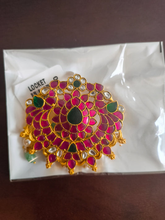 Multicolor Royal Floral Peacock Jadau Kundan Pendant | HA317