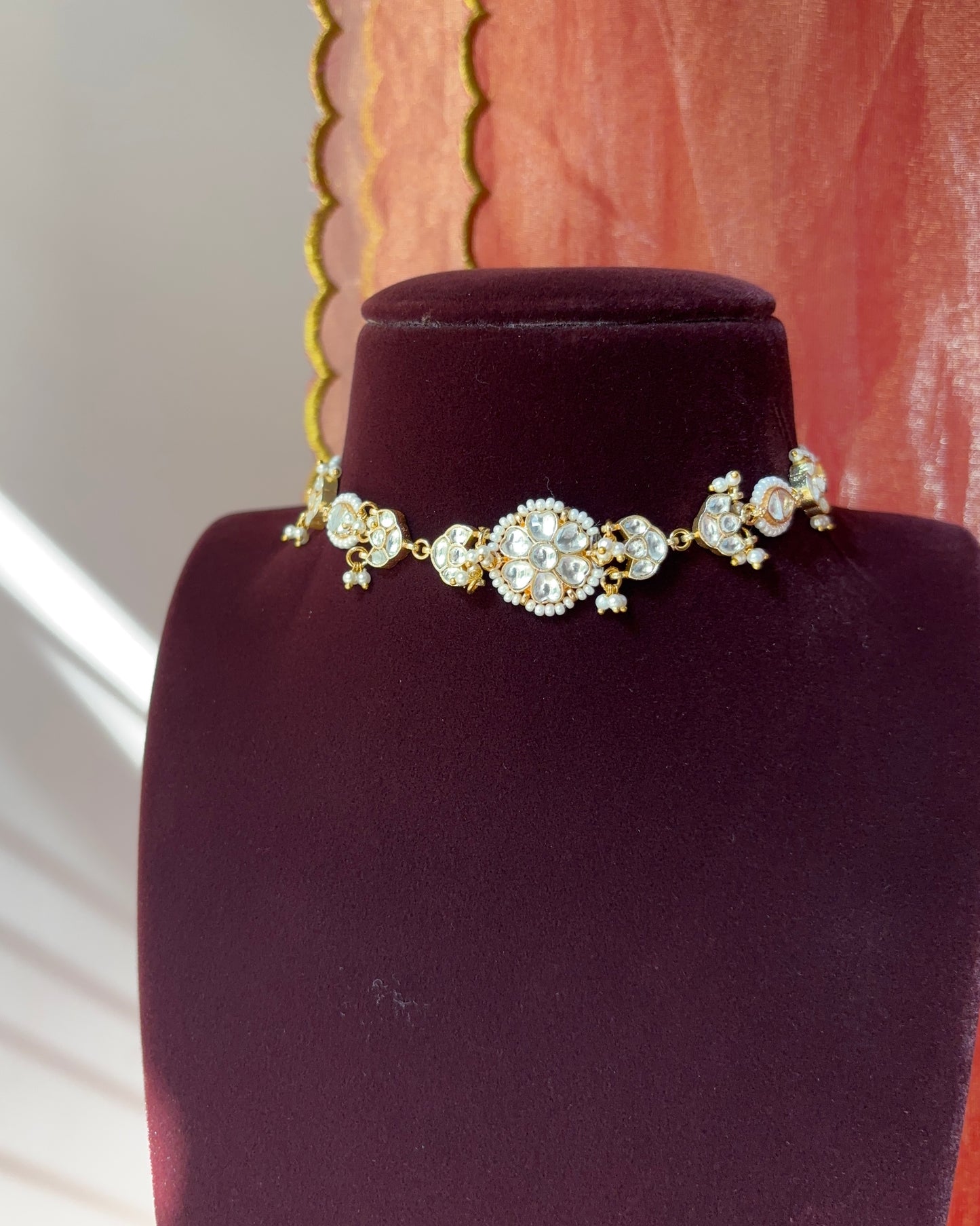 White Floral Kundan Choker | Gold Plated | NC048