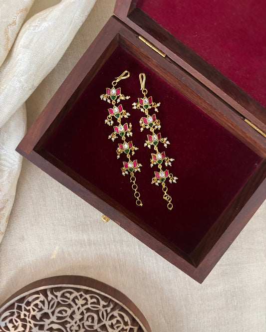 Lotus Jadau Kundan Straight Ear Chain –  Multicolor | EC136