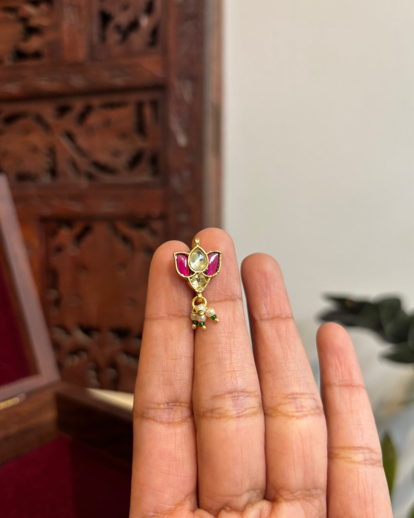 Lotus Pink & White Minimal Floral Clip On Nosepin | NP089