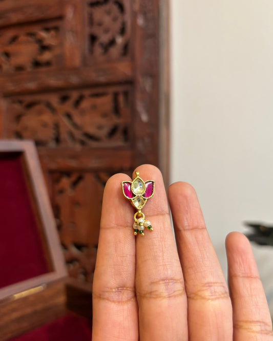 Lotus Pink & White Minimal Floral Clip On Nosepin | NP089