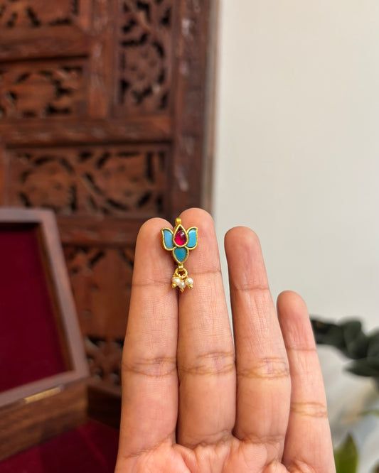 Lotus Pink & Blue Minimal Floral Clip On Nosepin | NP090