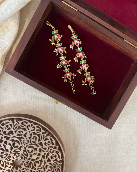 Floral Jadau Kundan Straight Ear Chain –  Multicolor | EC138