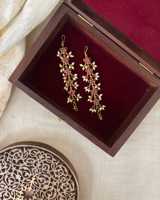 Floral Jadau Kundan Straight Ear Chain –  Multicolor | EC139