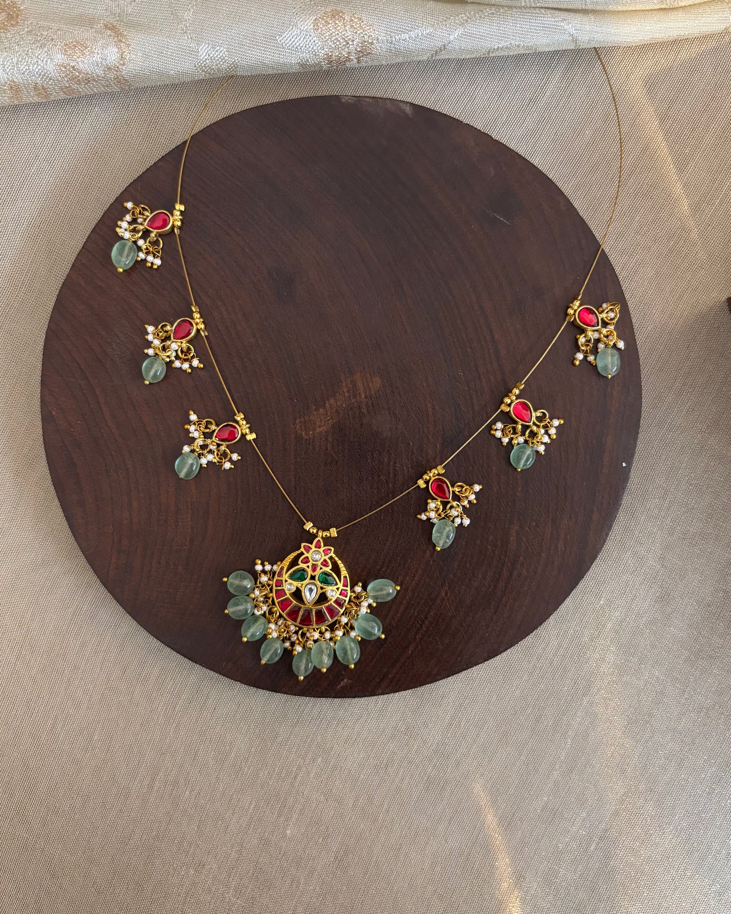 Jadau Kundan Invisible Chain Necklace with Earrings | NC148