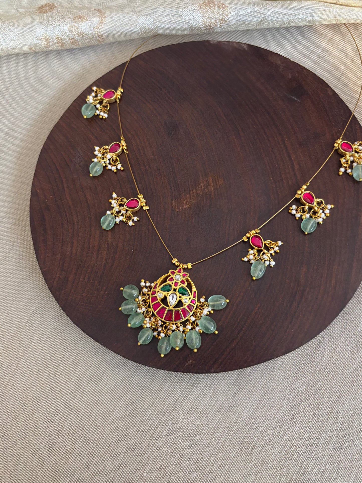 Jadau Kundan Invisible Chain Necklace with Earrings | NC148