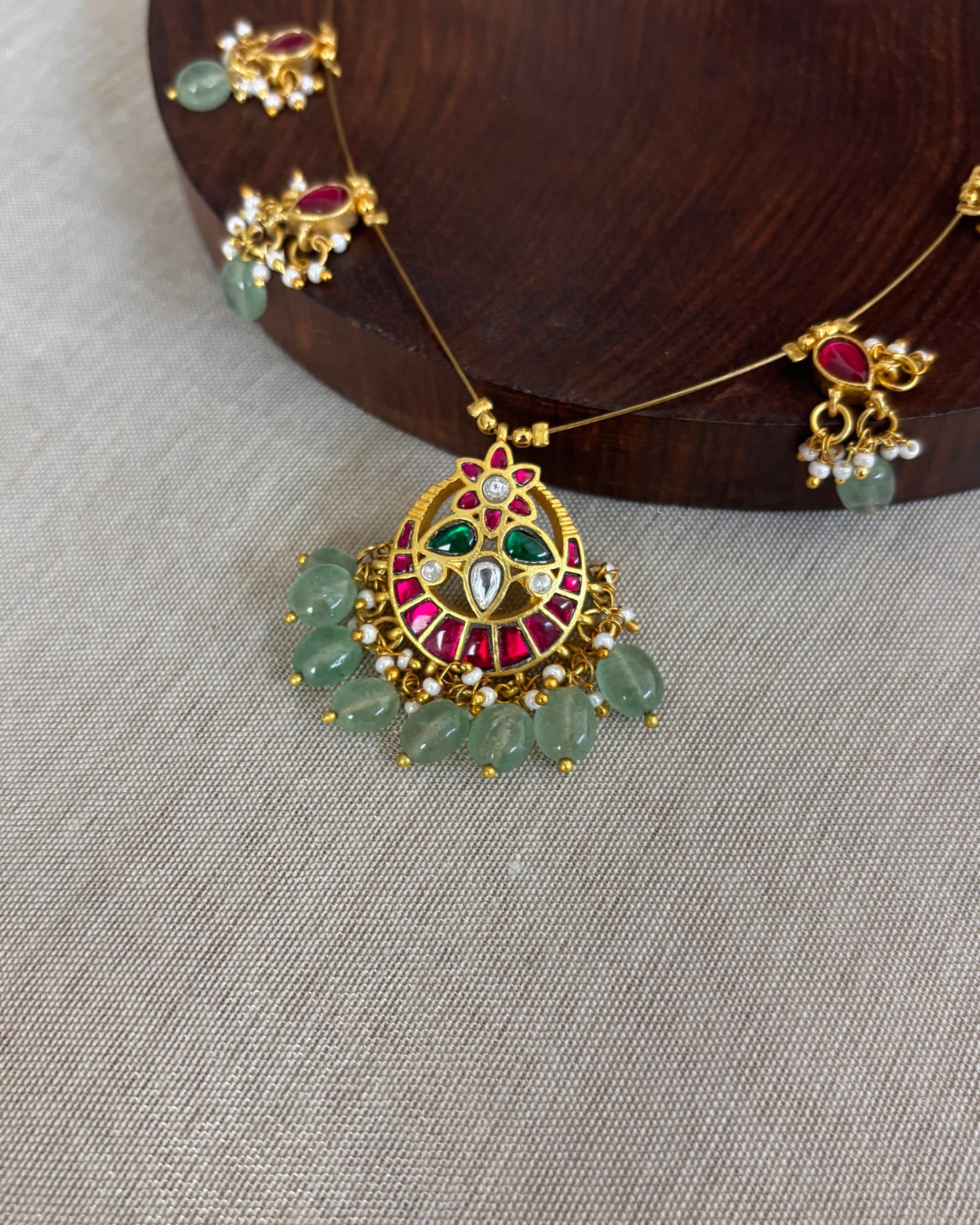 Jadau Kundan Invisible Chain Necklace with Earrings | NC148