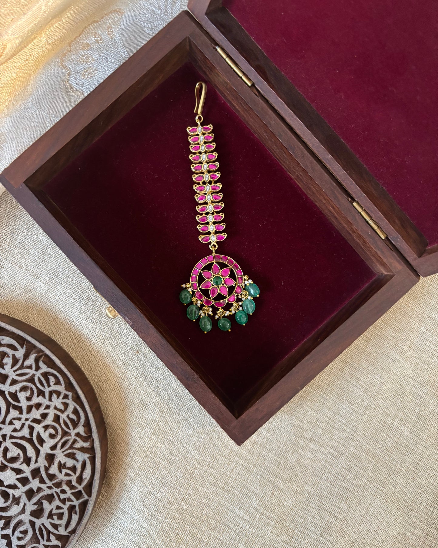 Statement Floral Jadau Kundan Maang Tikka | Multi Colour | MT289