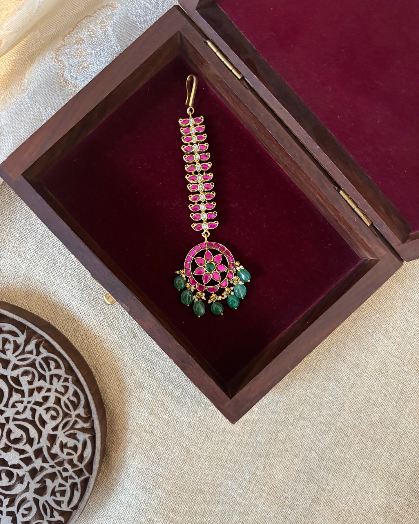 Statement Floral Jadau Kundan Maang Tikka | Multi Colour | MT289