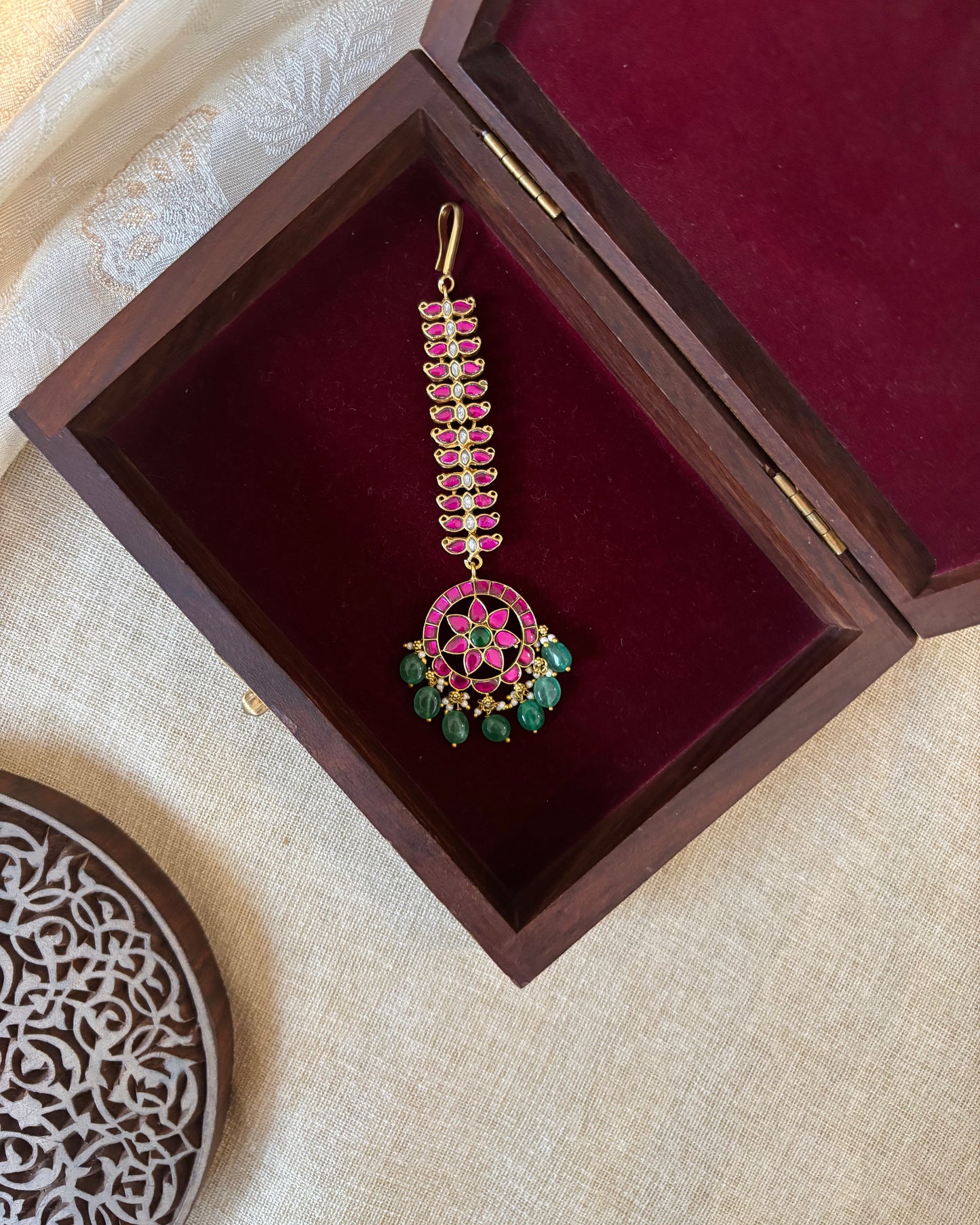 Statement Floral Jadau Kundan Maang Tikka | Multi Colour | MT289