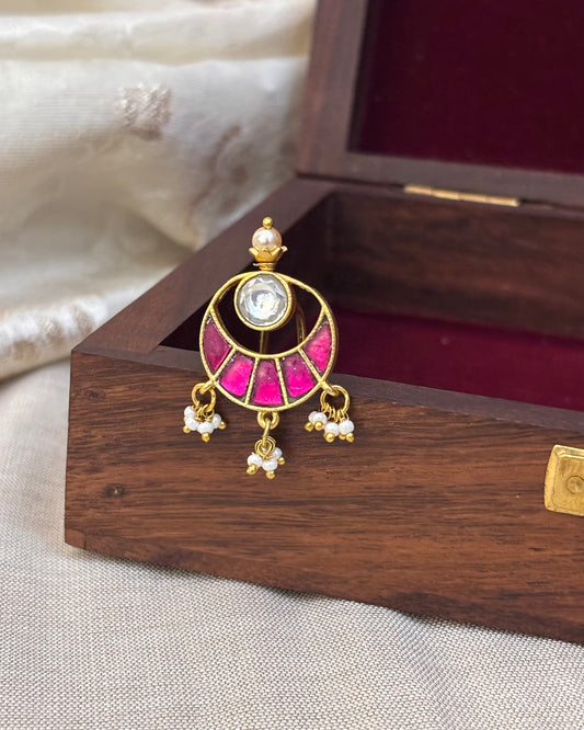 Pink and White Floral Jadau Kundan Hair Pin with Pearl Drops | HA093