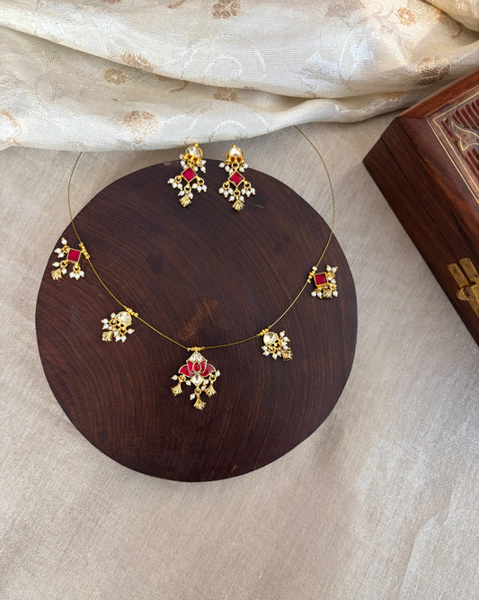 Jadau Kundan Invisible Chain Necklace with Earrings | NC152