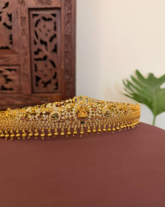 Peacock Lakshmi Kundan Hipbelt For Kids with 3D Lakshmi Motifs | WB036