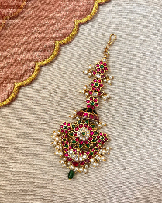 Floral Design Jadau Kundan Maangtika with Pearl Beads | MT047