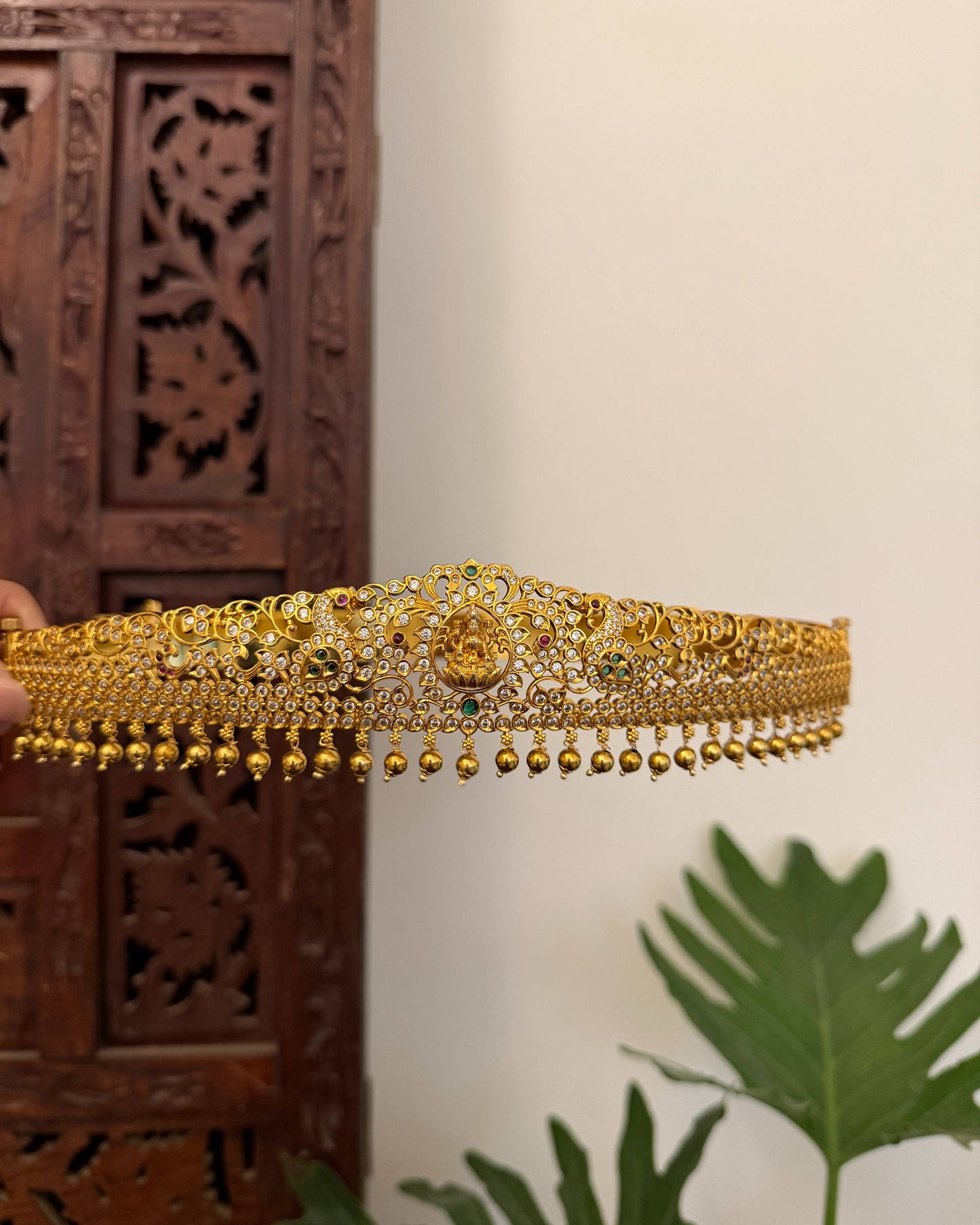 Peacock Lakshmi Kundan Hipbelt For Kids with 3D Lakshmi Motifs | WB036