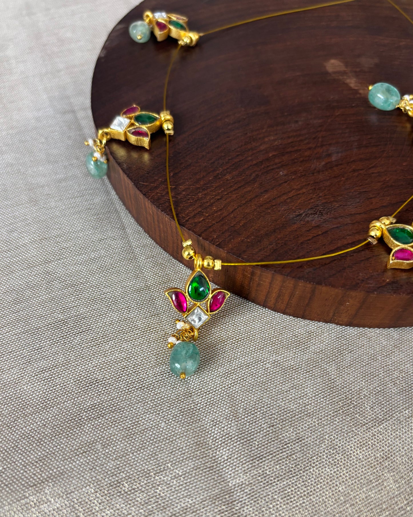 Jadau Kundan Invisible Chain Necklace with Earrings | Multi Colour | NC568