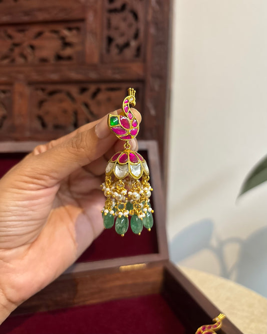 Handcrafted Peacock Jadau Kundan Jhumkas  | ER262