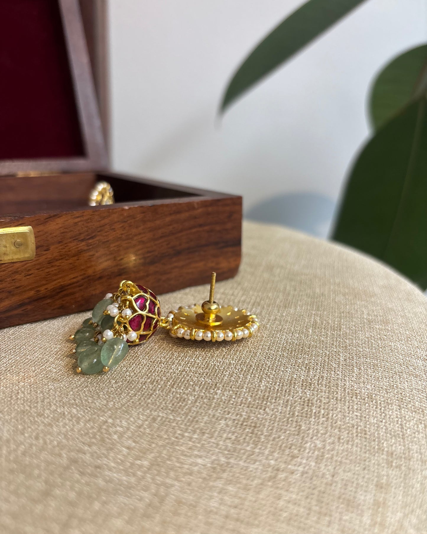 Multicolor Floral Jadau Kundan Jhumkas with Pearl Hangings | ER263