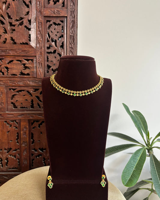 Antique Finish Jadau Pearl Necklace Set with Matching Earrings | NC529