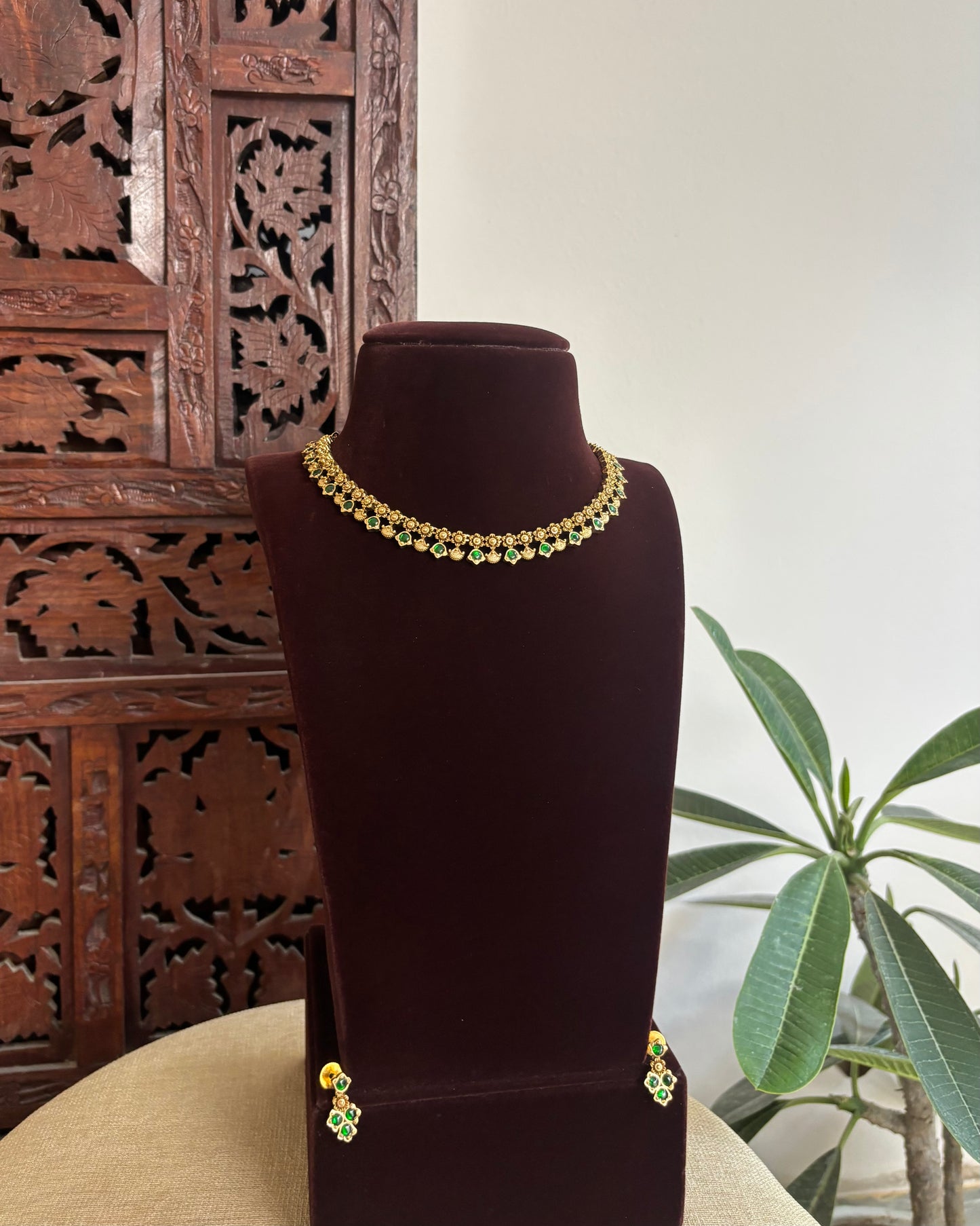 Antique Finish Jadau Pearl Necklace Set with Matching Earrings | NC529