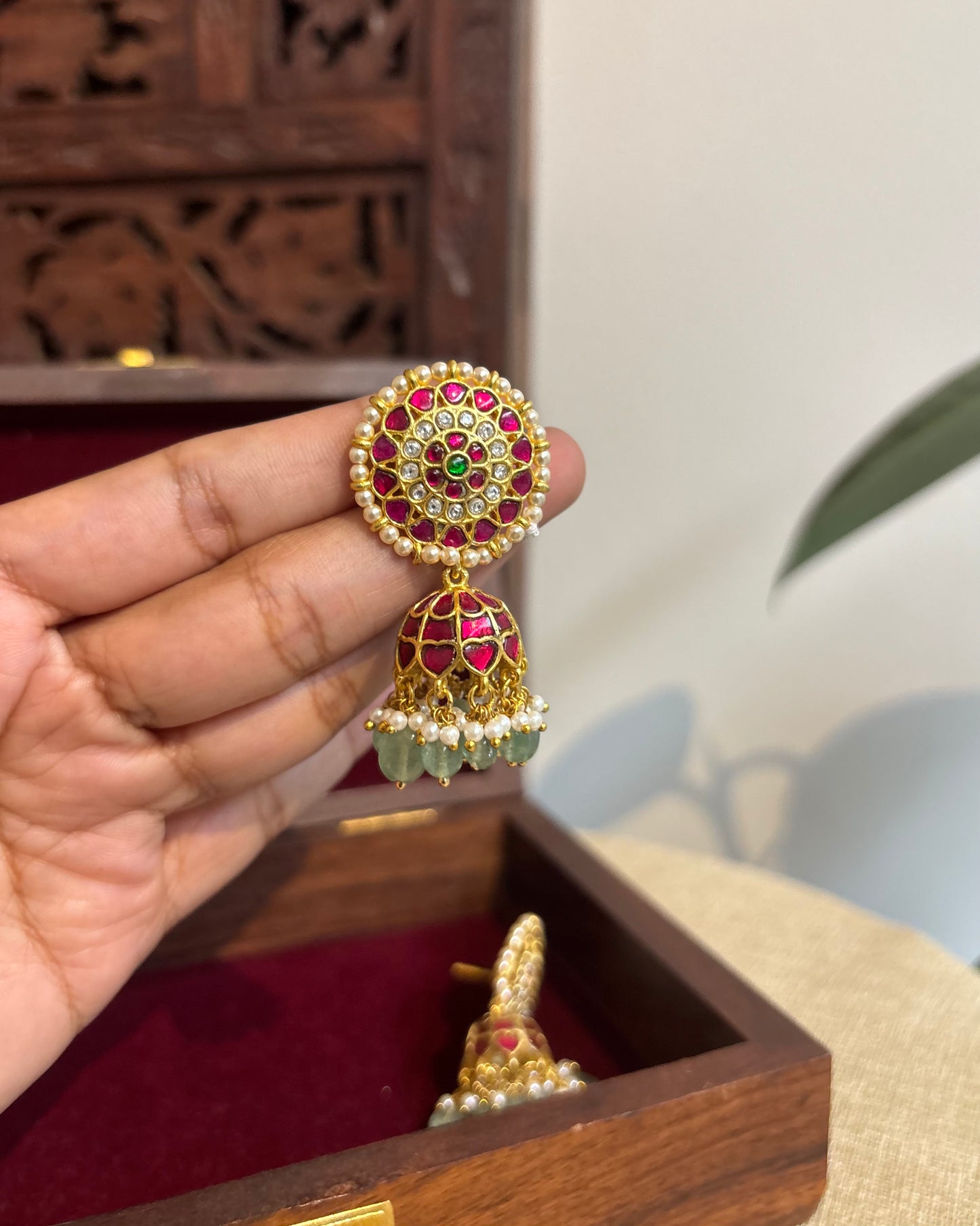 Multicolor Floral Jadau Kundan Jhumkas with Pearl Hangings | ER263