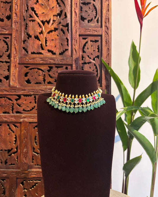 Multicolor Kundan Choker Set with Earrings| NC162