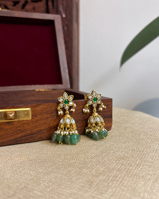 Green Jadau Kundan Jhumkas – For Kids & Adults | ER266