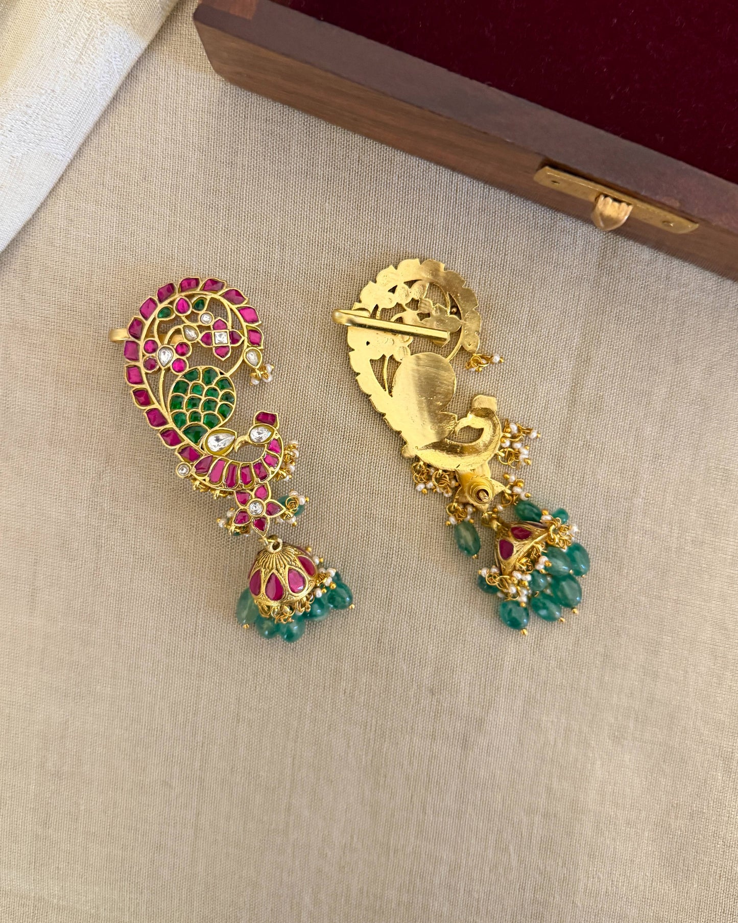 Multicolor Floral Jadau Kundan Peacock Jhumkas  | ER381