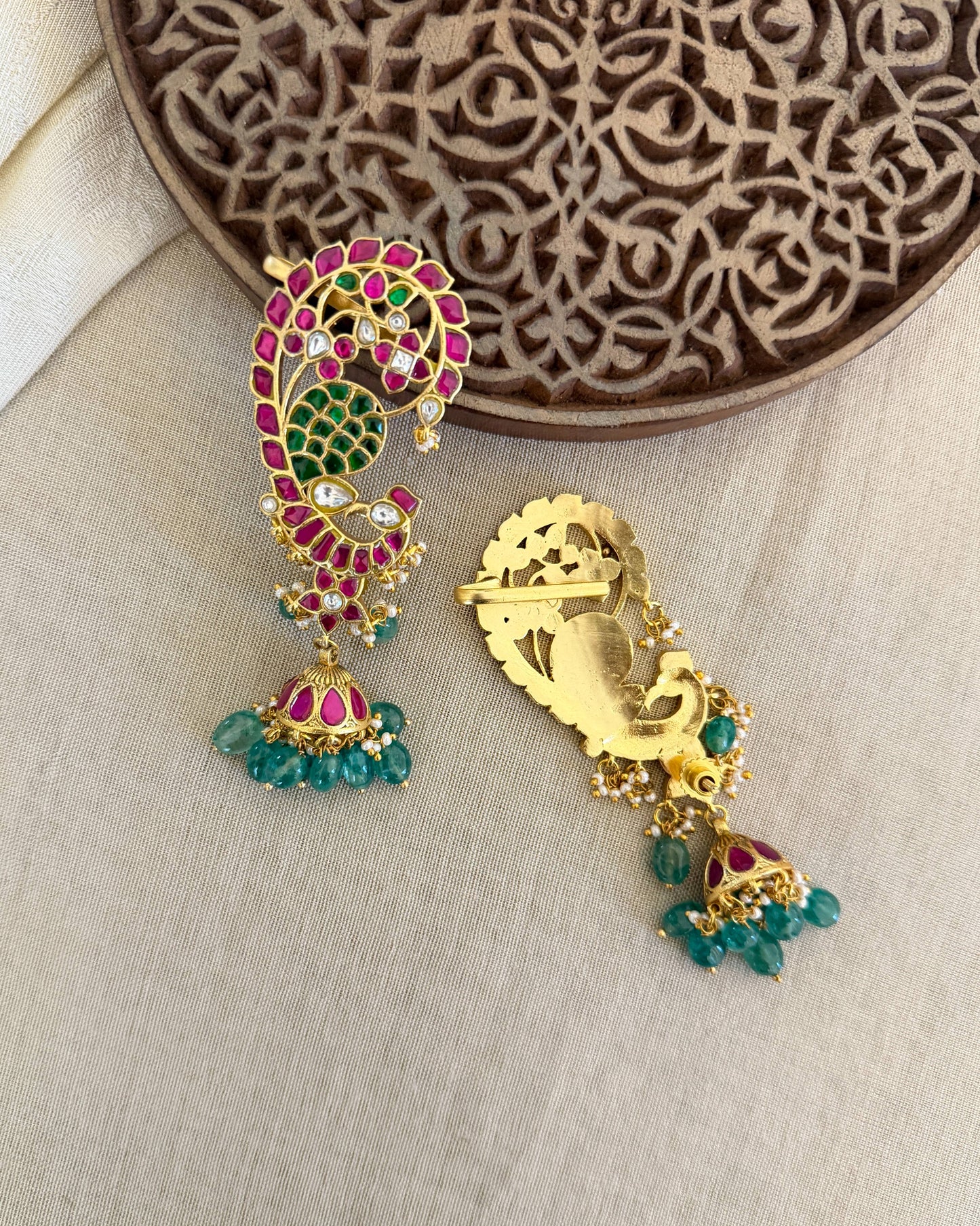 Multicolor Floral Jadau Kundan Peacock Jhumkas  | ER381