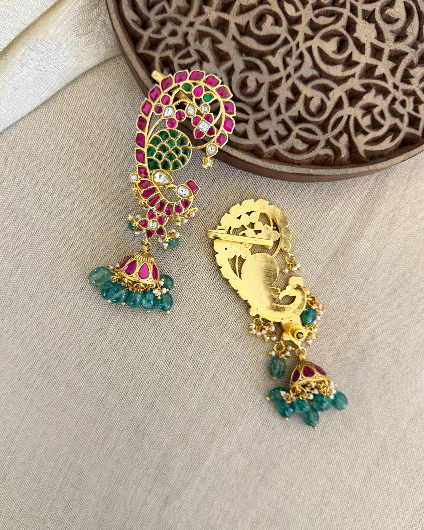 Multicolor Floral Jadau Kundan Peacock Jhumkas  | ER381