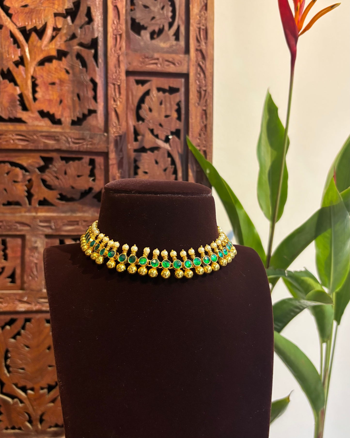 Green Kundan Pearl Choker Set with Earrings| NC159