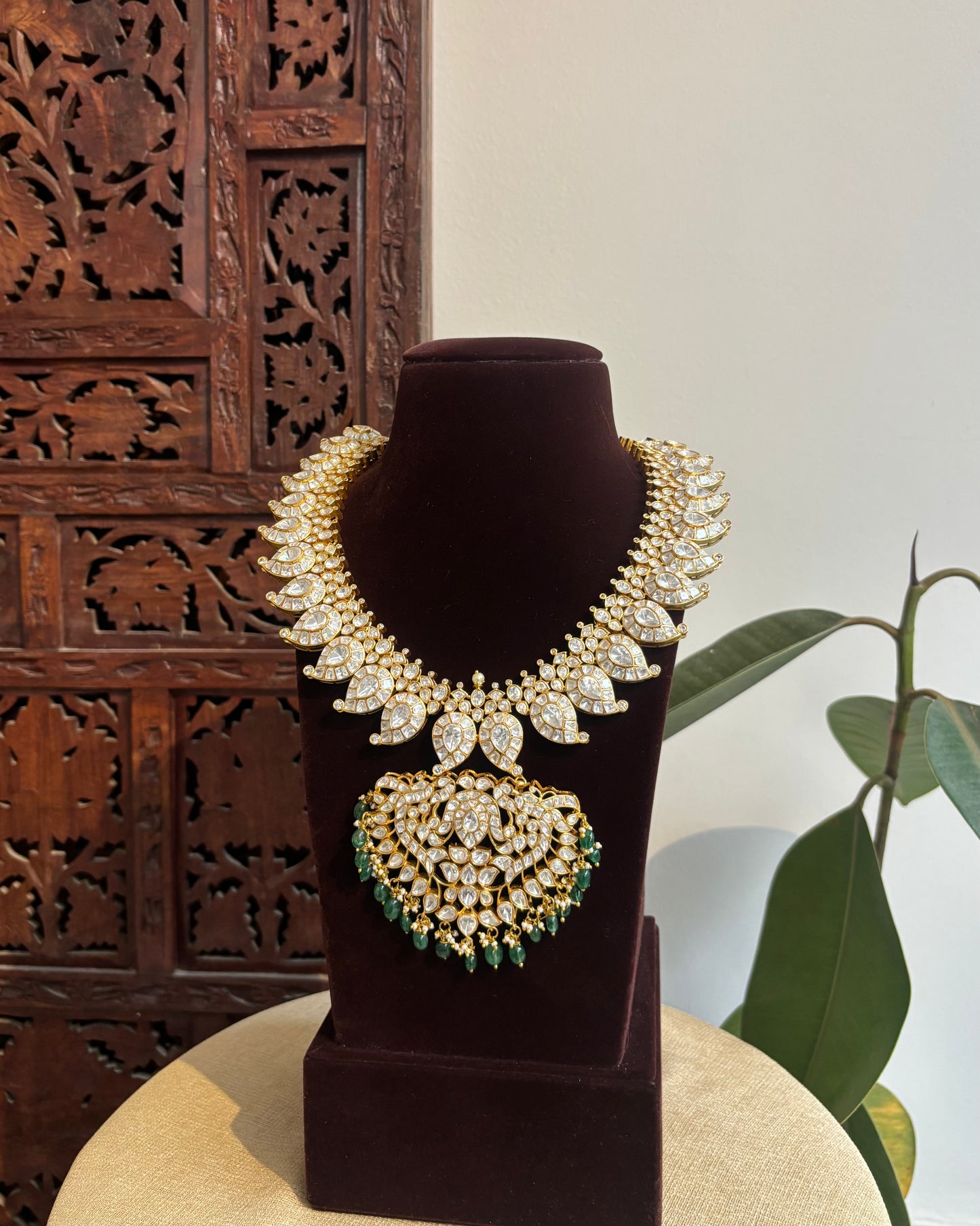 Mossanite White Mango Haram – Premium Gold Finish Necklace Set | NC357
