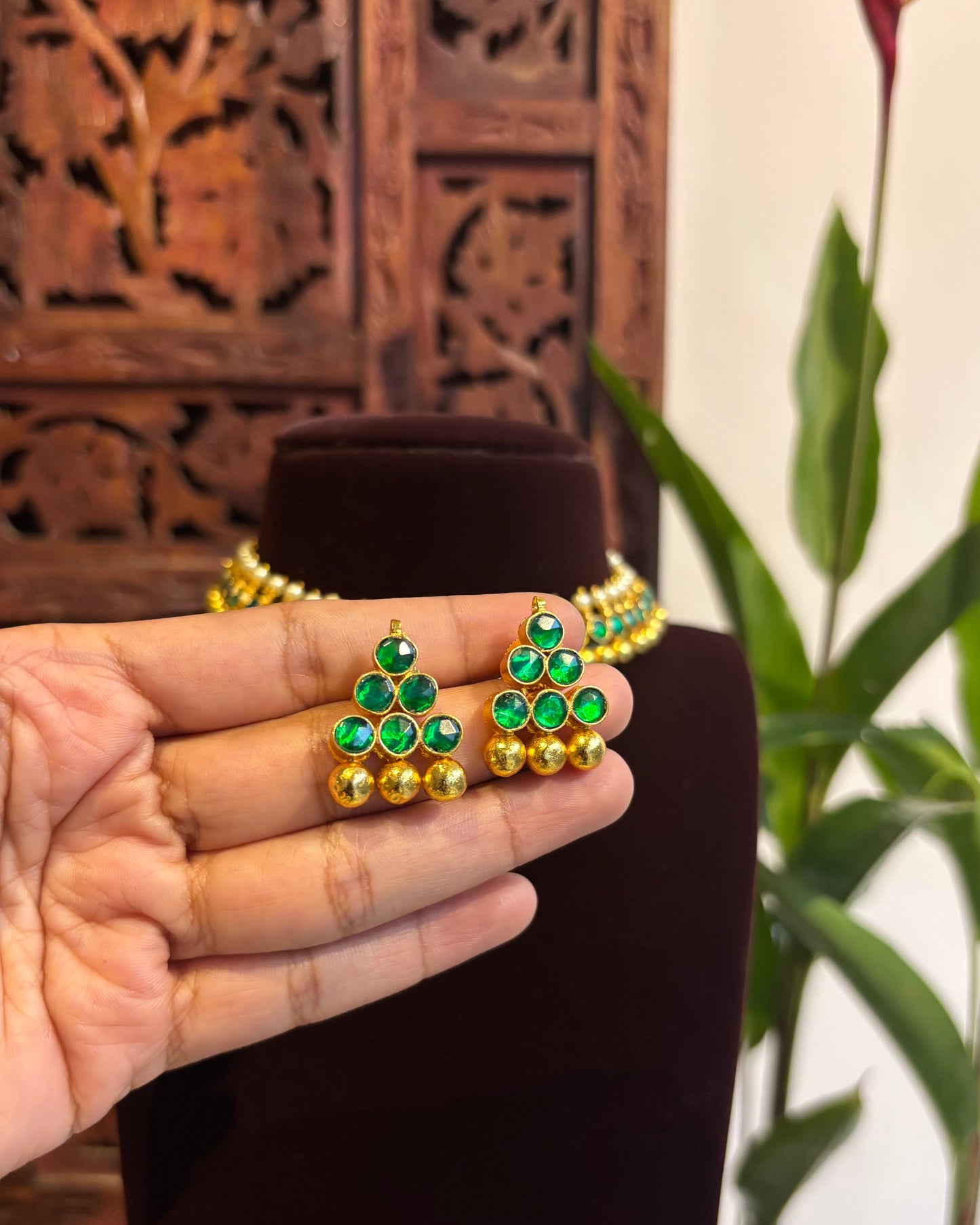Green Kundan Pearl Choker Set with Earrings| NC159