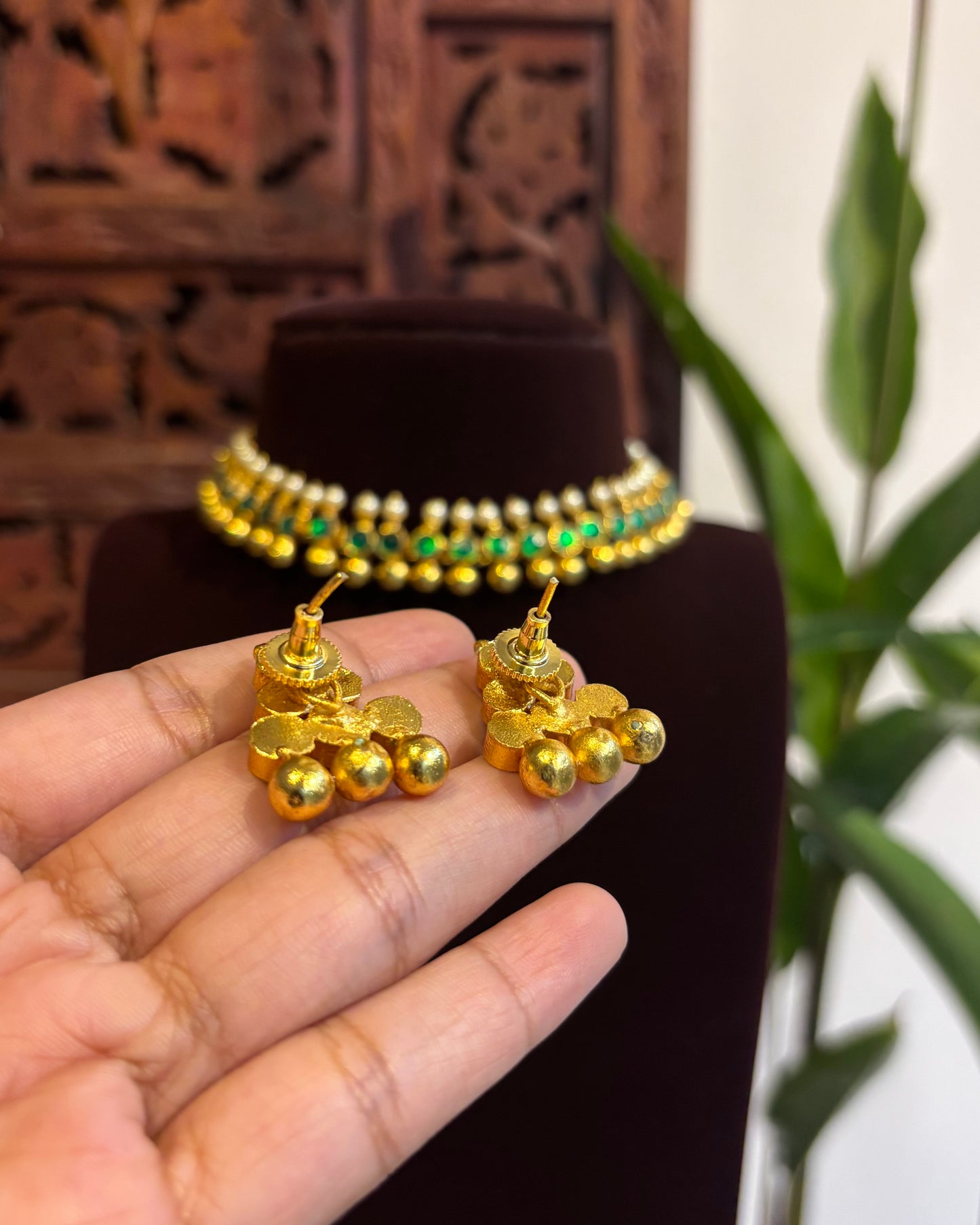 Green Kundan Pearl Choker Set with Earrings| NC159