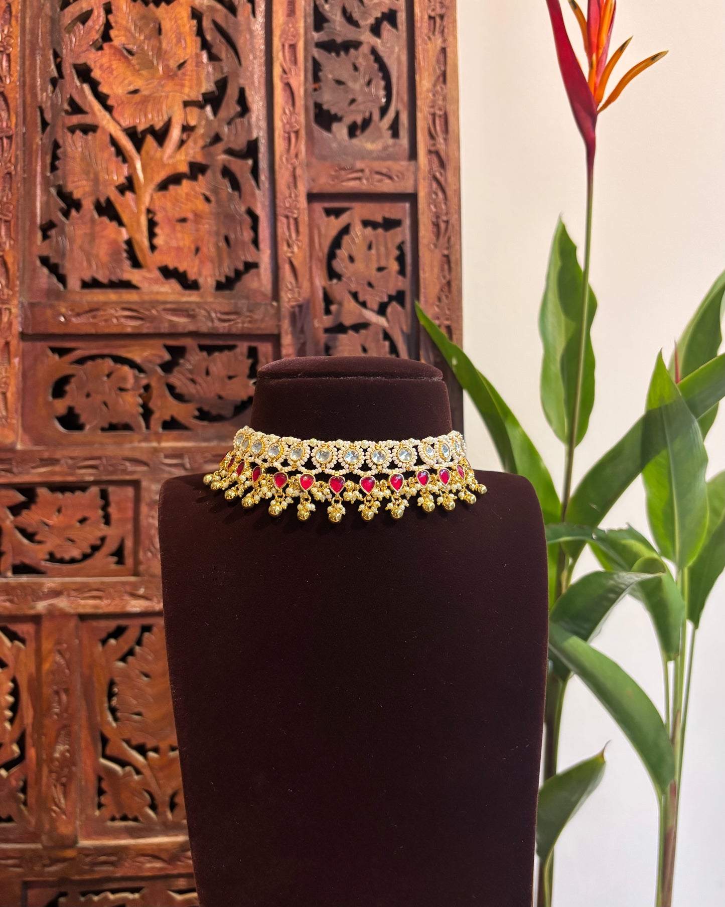 Ruby White Kundan Choker Set with Earrings – Minimal Statement | NC163