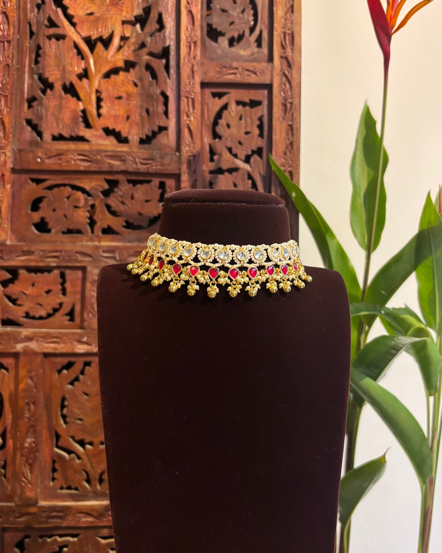 Ruby White Kundan Choker Set with Earrings – Minimal Statement | NC163