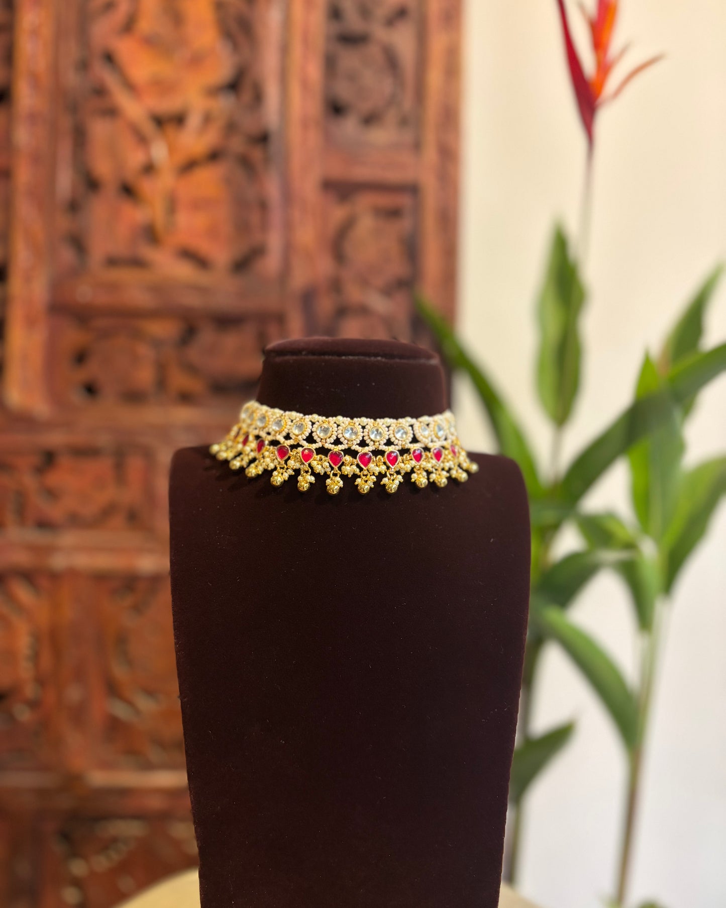 Ruby White Kundan Choker Set with Earrings – Minimal Statement | NC163
