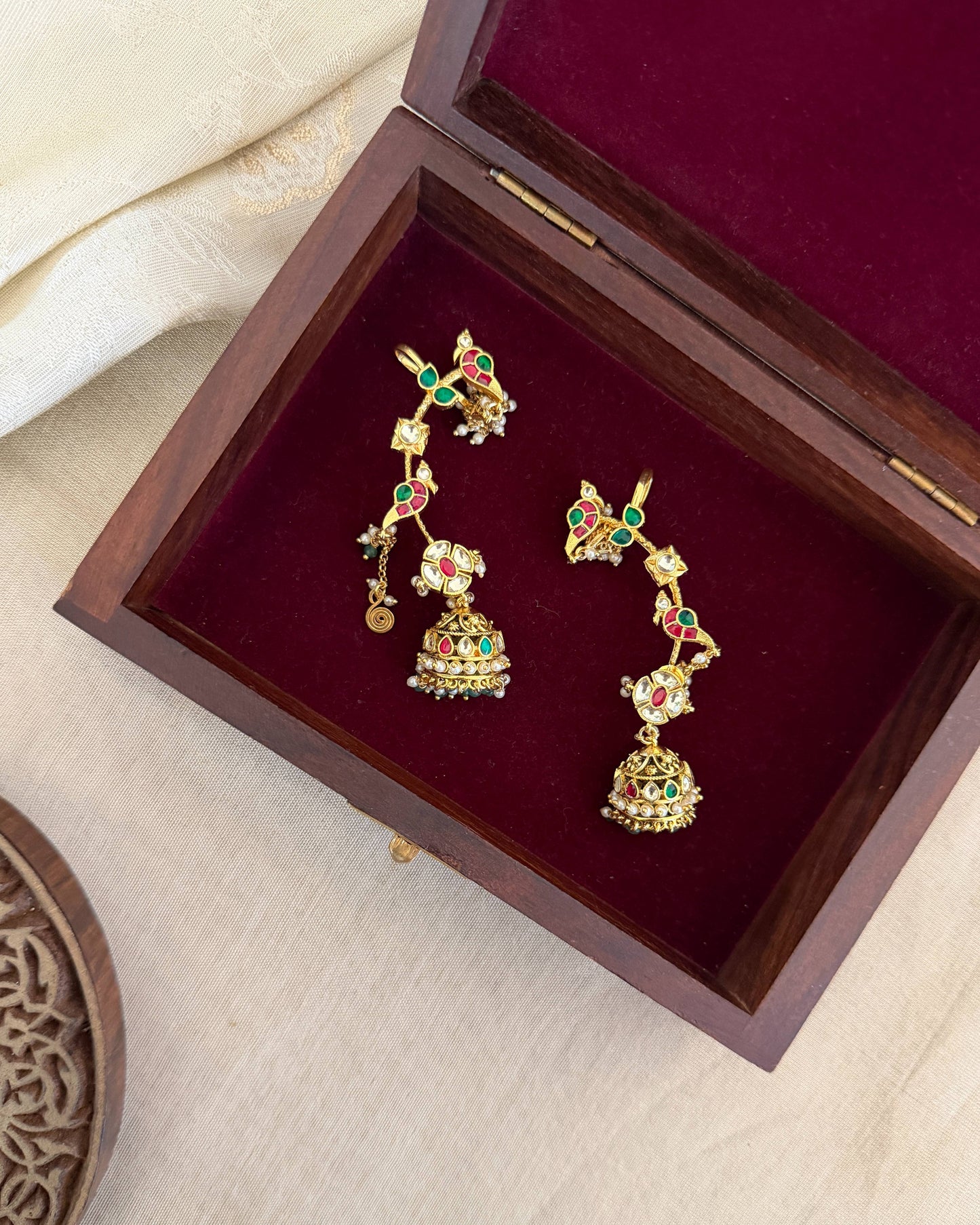Multicolor Floral Jadau Kundan Jhumkas  | ER384