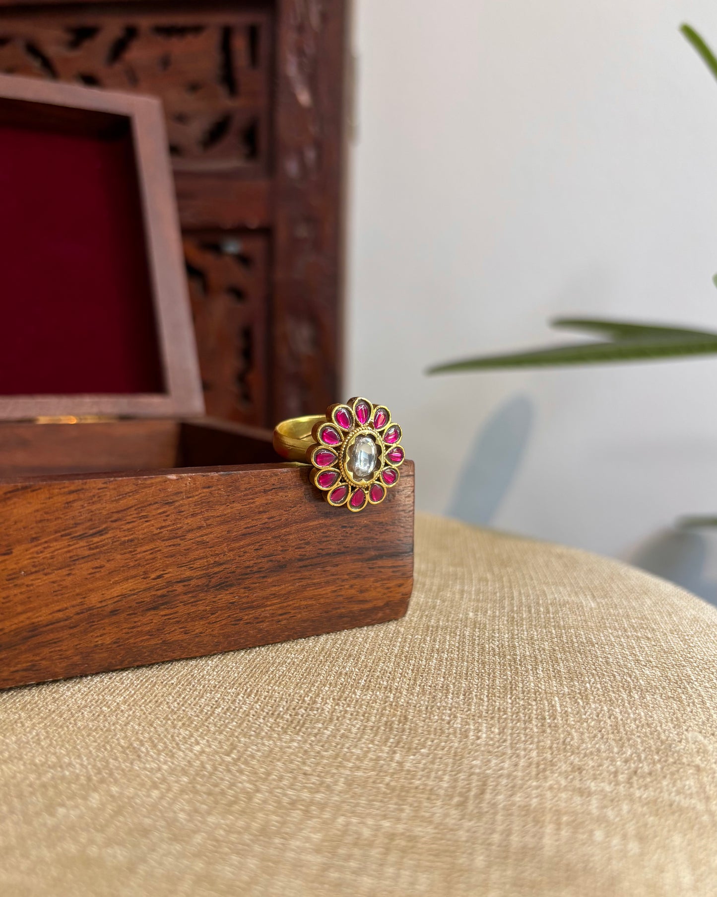 Jadau Kundan Adjustable Rings| Ruby & White | RG005