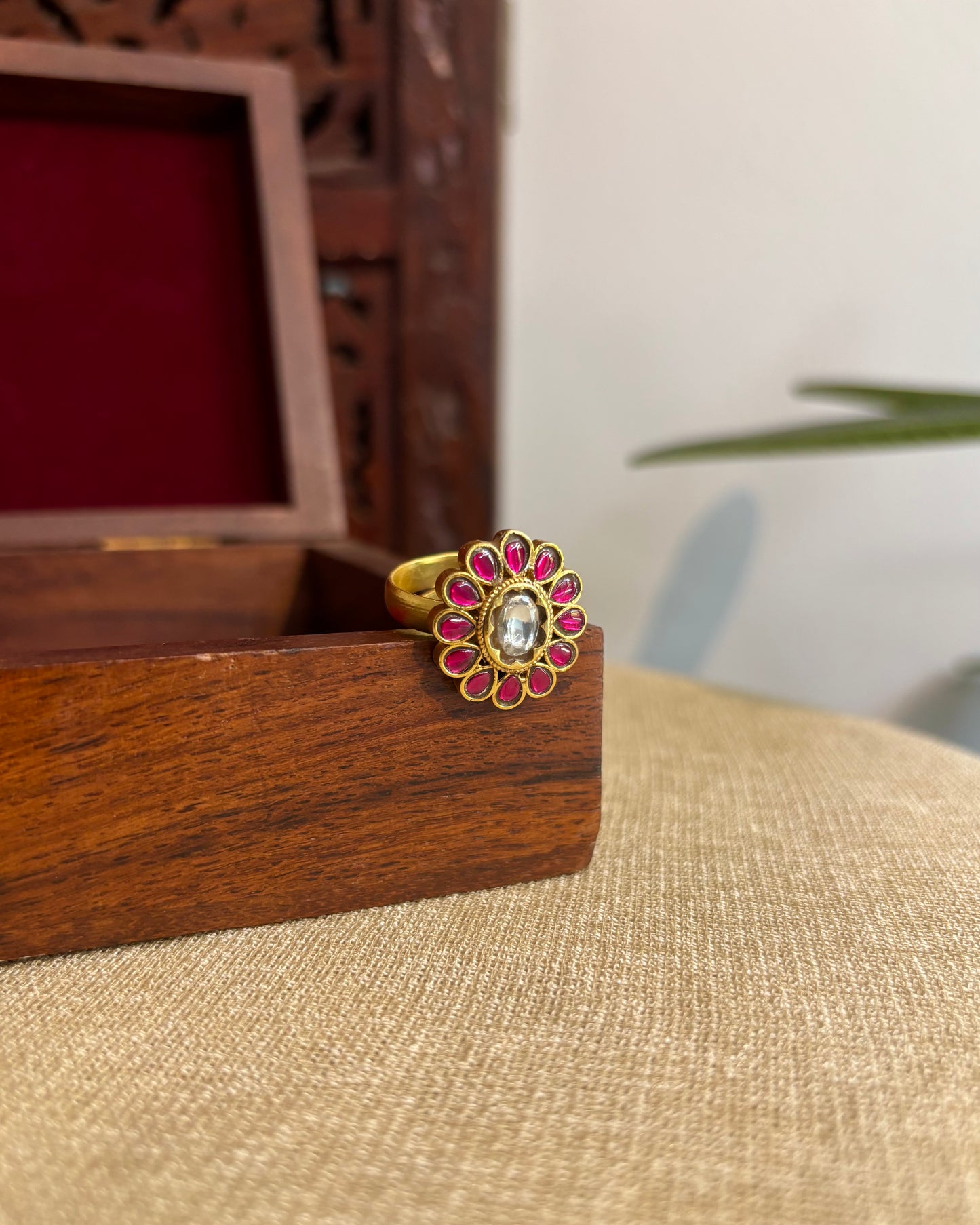Jadau Kundan Adjustable Rings| Ruby & White | RG005
