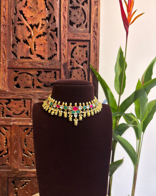Multicolor Kundan Choker Set with Earrings| NC158